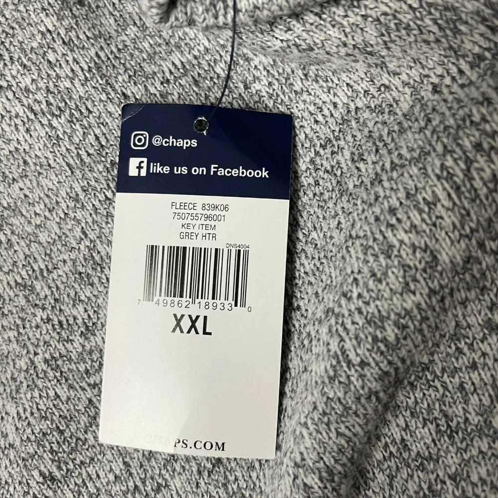 Chaps Men's Gray Heather 1/4 Zip Fleece Pullover NWT Size XXL - Picture 5 of 7